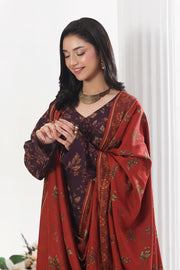 Feathers Digital Printed Dhanak Unstitched 3Pc Suit Oxblood Outback-FT797