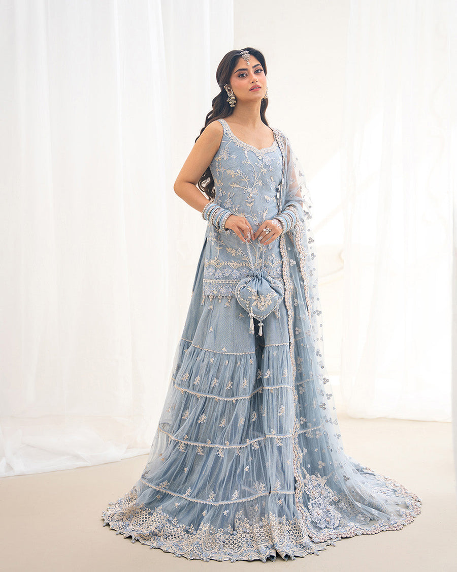 Rua by Faiza Saqlain Embroidered Net Unstitched 3Pc Suit - OYA