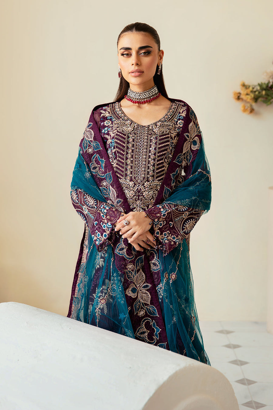 Ramsha Dastoor Embroidered Chiffon Unstitched 3Pc Suit P-102