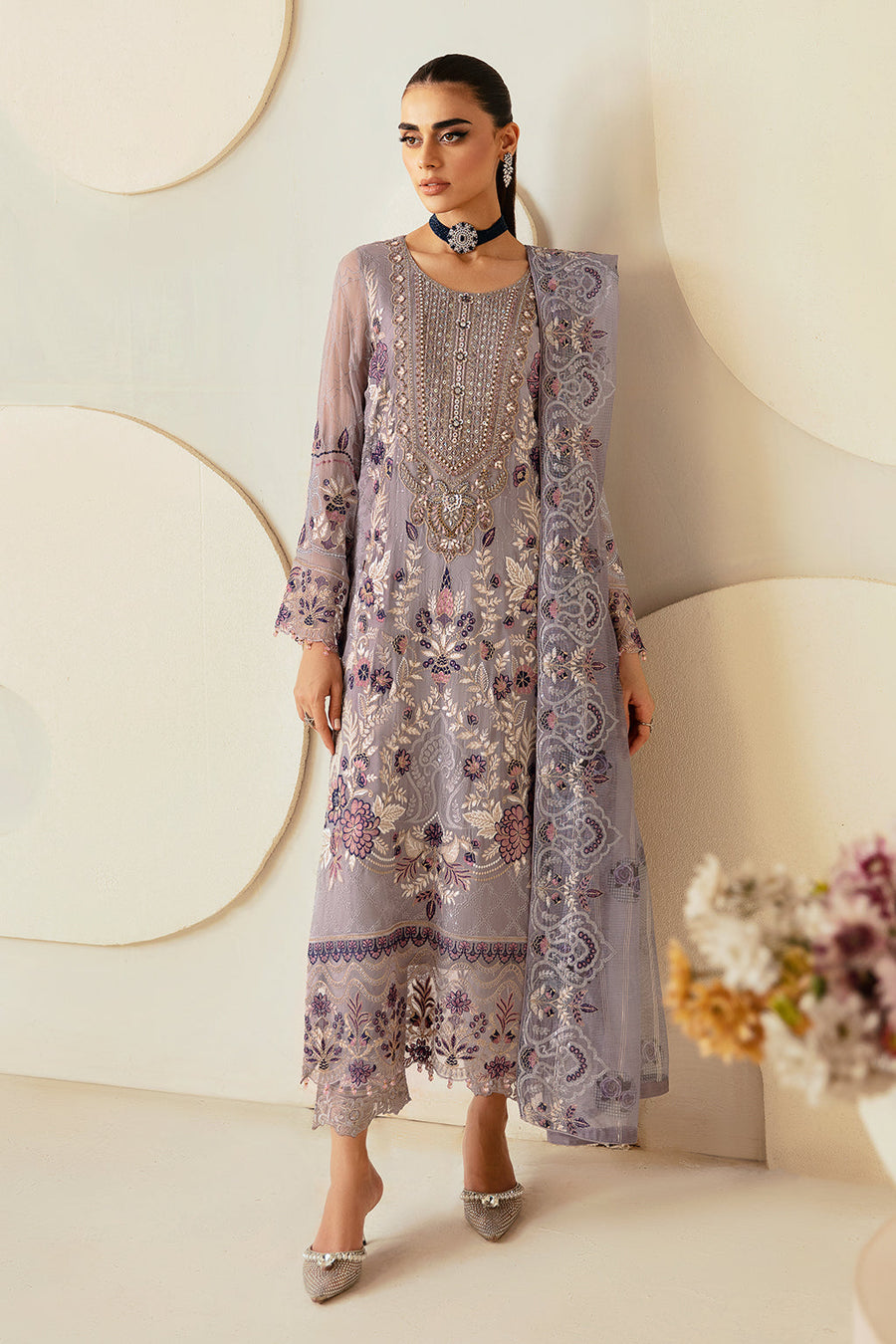 Ramsha Dastoor Embroidered Chiffon Unstitched 3Pc Suit P-108