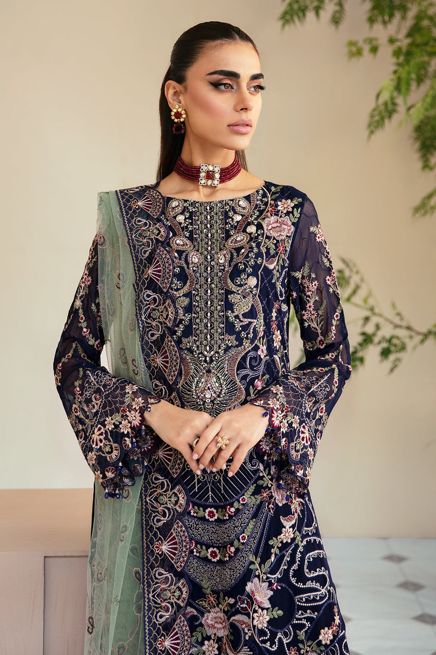 Ramsha Dastoor Embroidered Chiffon Unstitched 3Pc Suit P-110