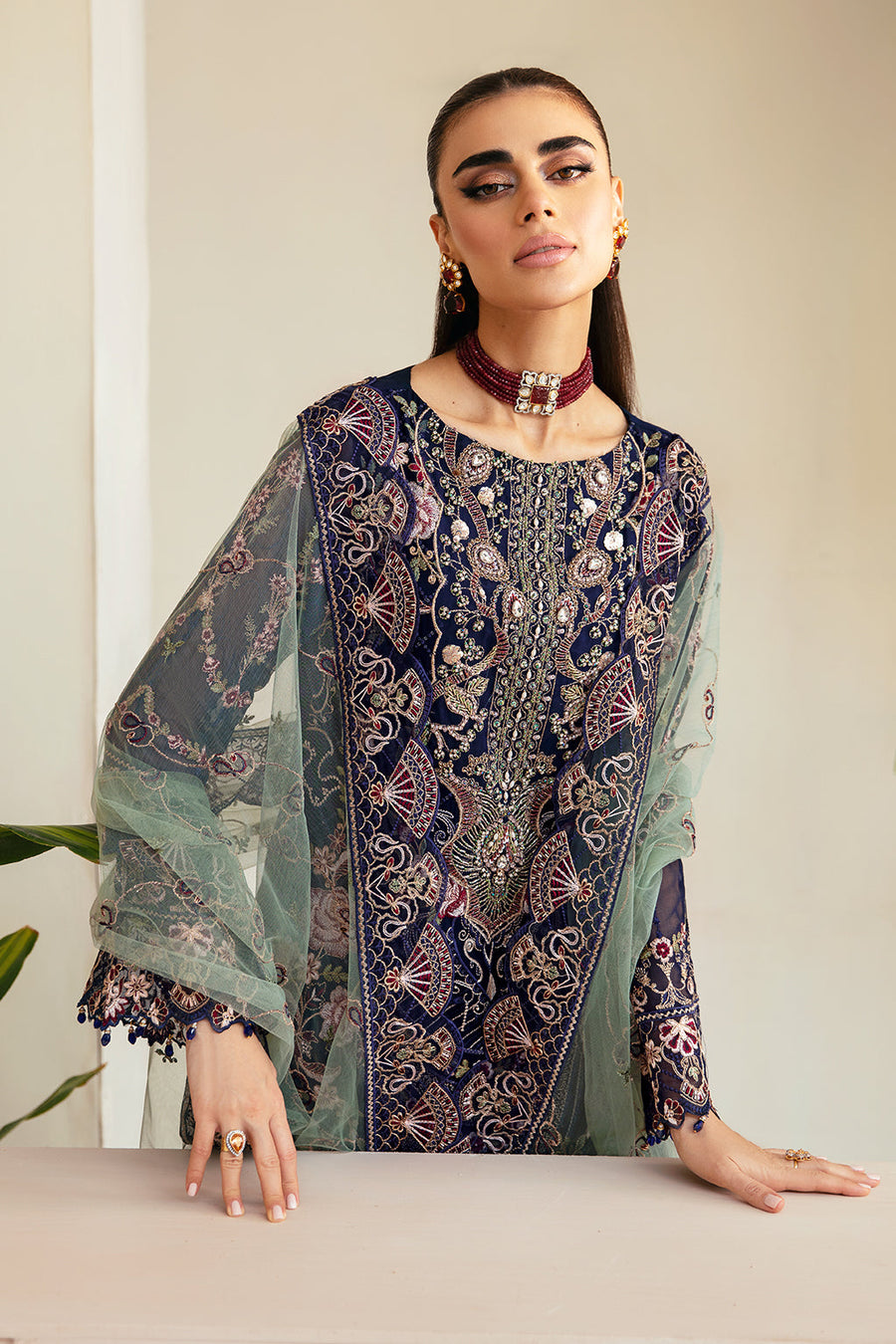 Ramsha Dastoor Embroidered Chiffon Unstitched 3Pc Suit P-110