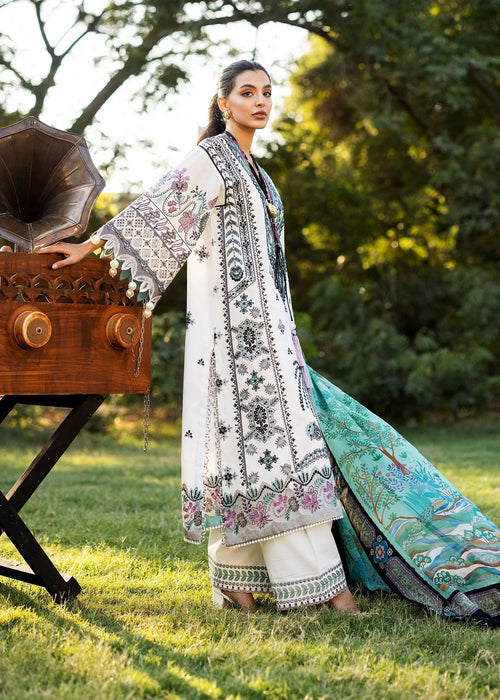 Sadaf Fawad Khan Siraa Embroidered Lawn Unstitched 3Pc Suit D02-B PALM ISLAND