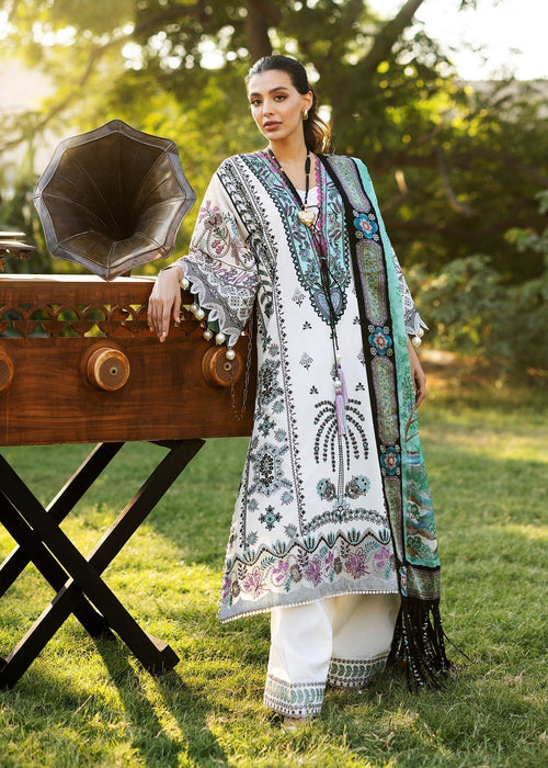 Sadaf Fawad Khan Siraa Embroidered Lawn Unstitched 3Pc Suit D02-B PALM ISLAND