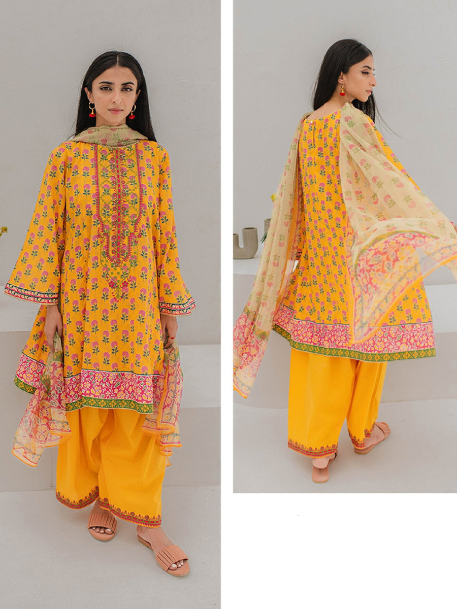 Zellbury Unstitched Embroidered Lawn 3 Piece Suit WUS23E30257