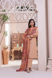 Feathers Digital Printed Khaddar Unstitched 3Pc Suit PEACH GARNET-FT150