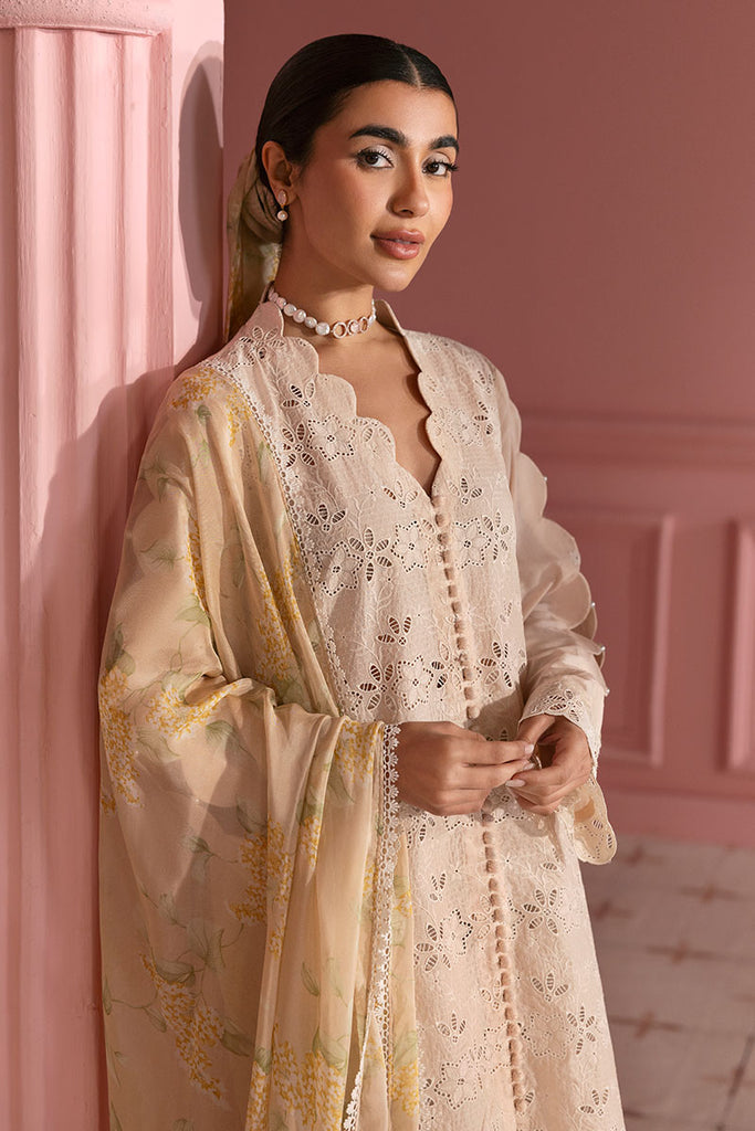 Cross Stitch Premium Embroidered Lawn Unstitched 3Pc Suit - PEACH PARFAIT