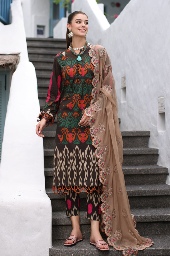 3-Pc Charizma Unstitched Lawn Suit With Embroidered Chiffon Dupatta CC