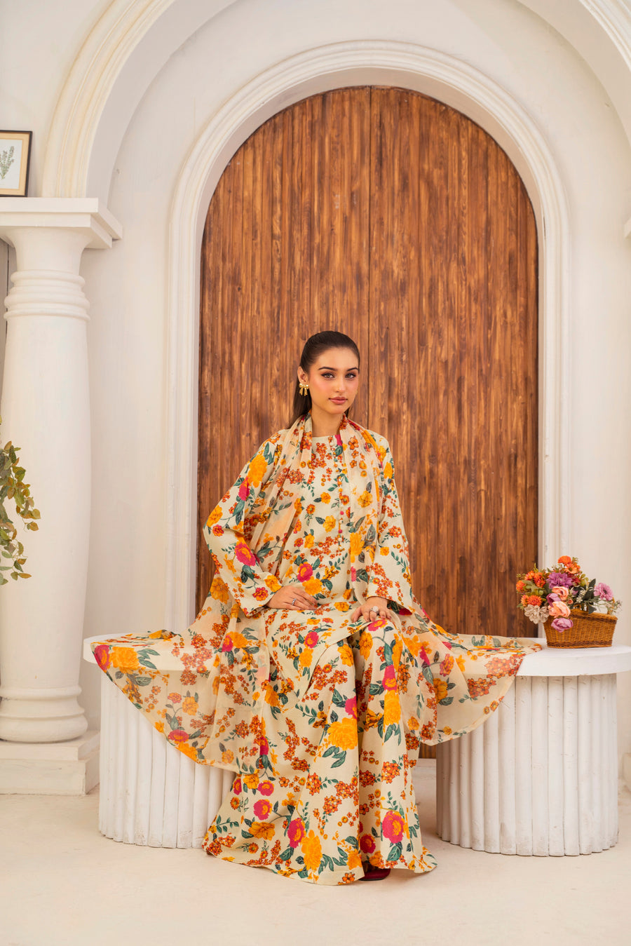 Feathers Frilly Flowers Unstitched Digital Printed Lawn 3Pc Suit PRIZON-FT712