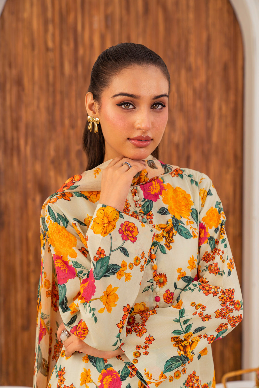 Feathers Frilly Flowers Unstitched Digital Printed Lawn 3Pc Suit PRIZON-FT712