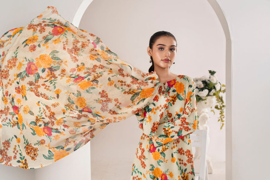 Feathers Frilly Flowers Unstitched Digital Printed Lawn 3Pc Suit PRIZON-FT712