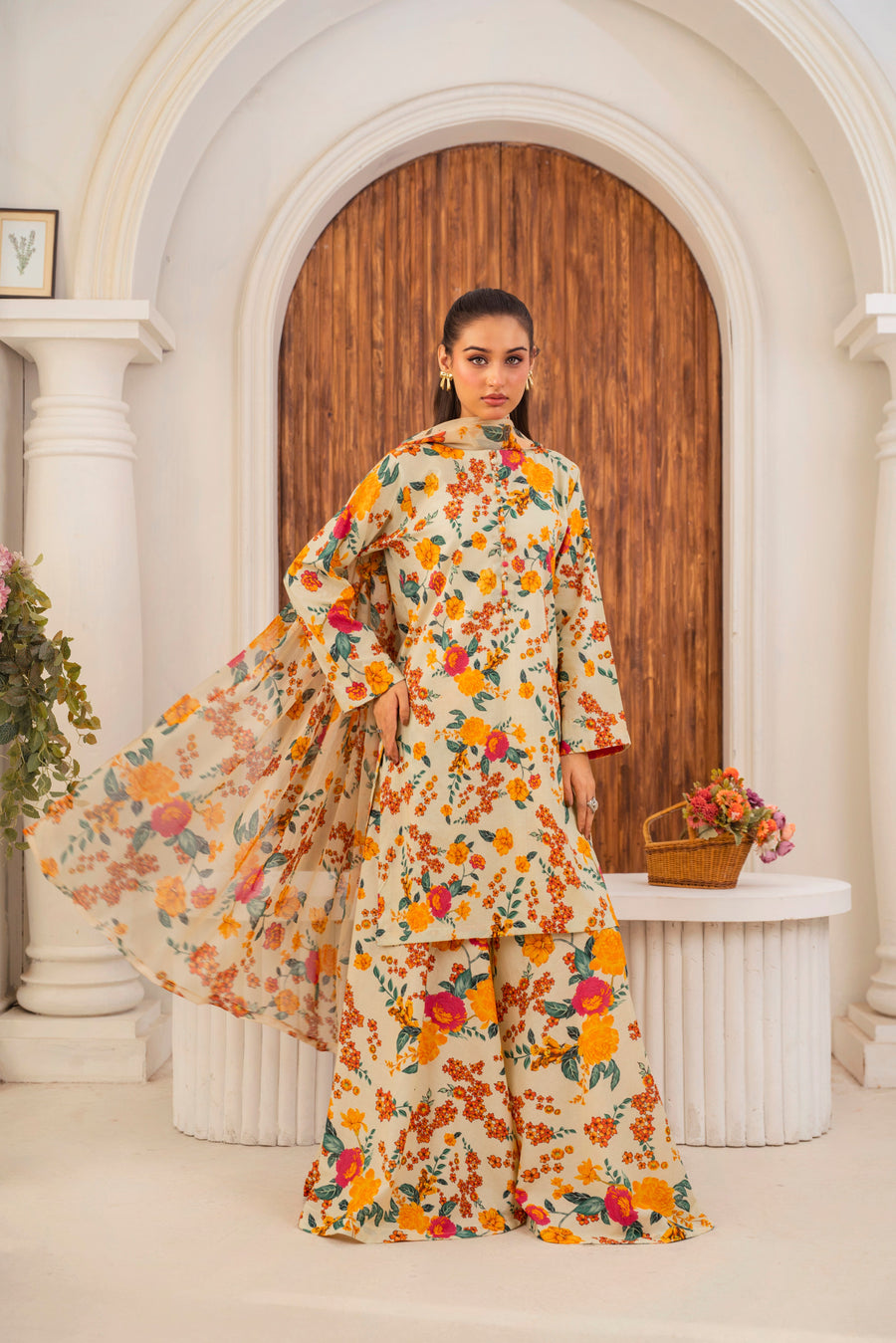 Feathers Frilly Flowers Unstitched Digital Printed Lawn 3Pc Suit PRIZON-FT712