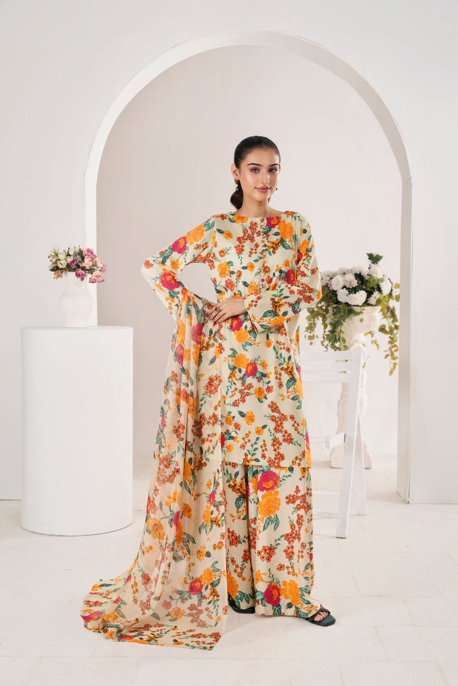 Feathers Frilly Flowers Unstitched Digital Printed Lawn 3Pc Suit PRIZON-FT712