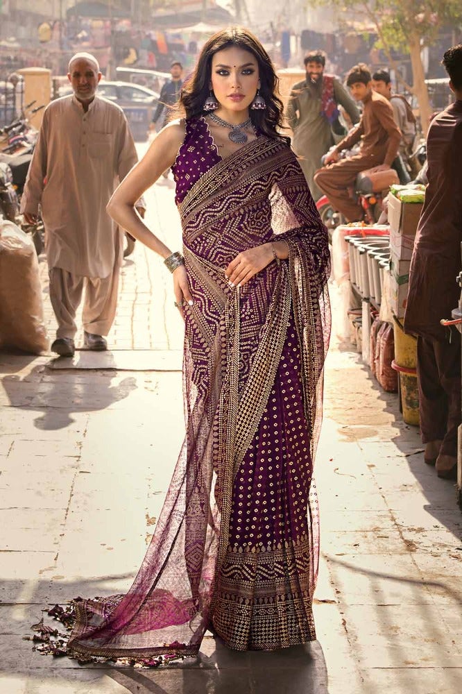 Gul Ahmed Chunri Embroidered Raw Silk Unstitched Saree PRS-42001