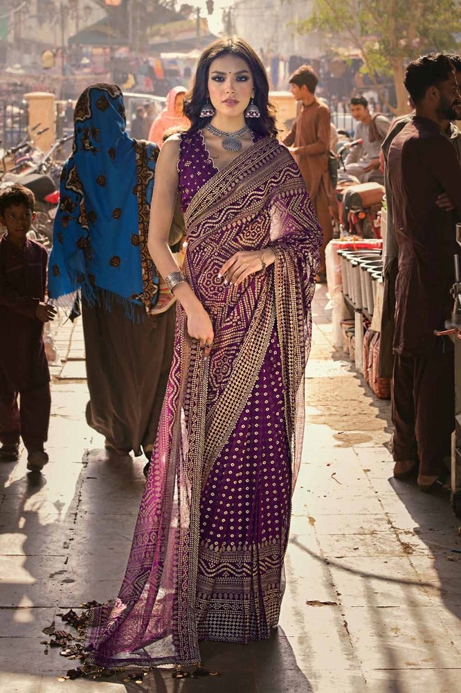 Gul Ahmed Chunri Embroidered Raw Silk Unstitched Saree PRS-42001