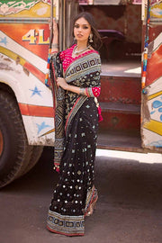 Gul Ahmed Chunri Embroidered Raw Silk Unstitched Saree PRS-42002