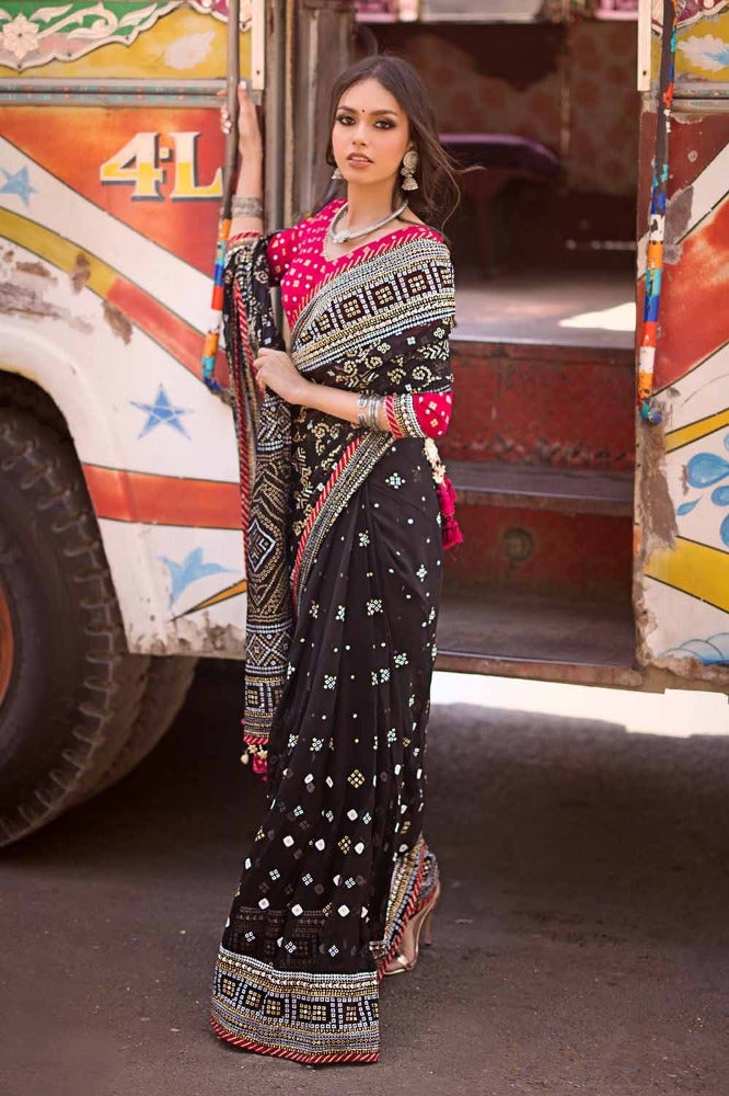 Gul Ahmed Chunri Embroidered Raw Silk Unstitched Saree PRS-42002