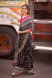 Gul Ahmed Chunri Embroidered Raw Silk Unstitched Saree PRS-42002