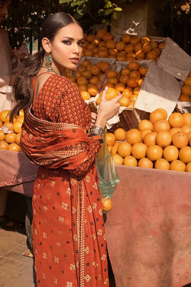 Gul Ahmed Chunri Embroidered Raw Silk Unstitched Saree PRS-42003