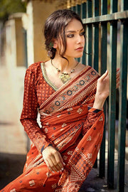 Gul Ahmed Chunri Embroidered Raw Silk Unstitched Saree PRS-42003