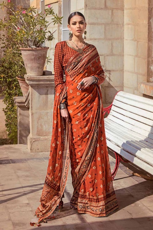 Gul Ahmed Chunri Embroidered Raw Silk Unstitched Saree PRS-42003
