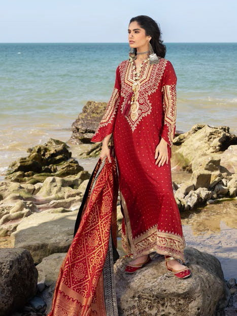 Gul Ahmed Chunri Embroidered Cotton Silk Unstitched 3Pc Suit PRW-42003