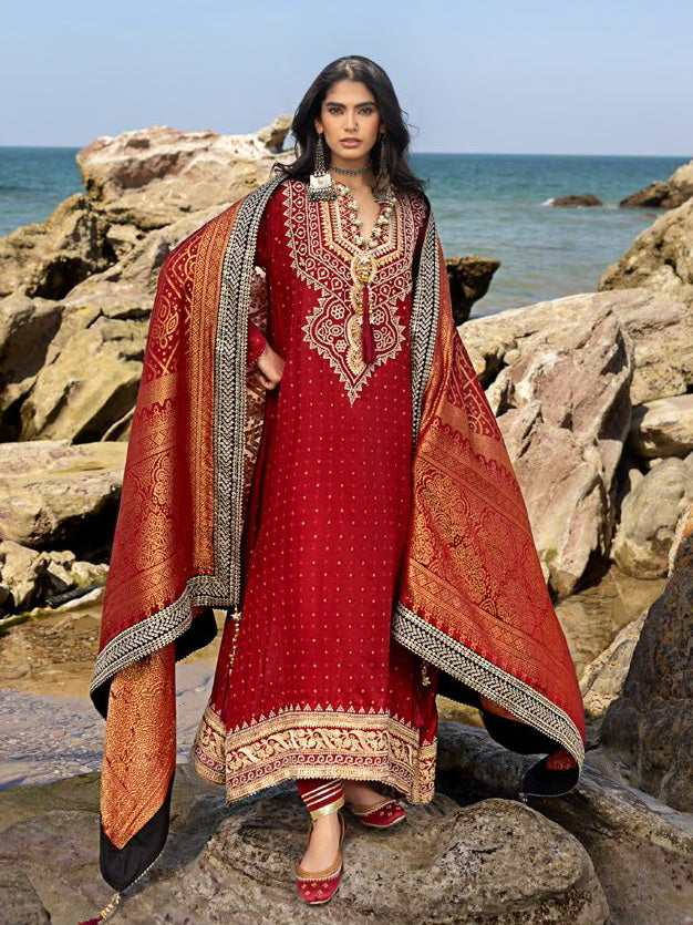 Gul Ahmed Chunri Embroidered Cotton Silk Unstitched 3Pc Suit PRW-42003