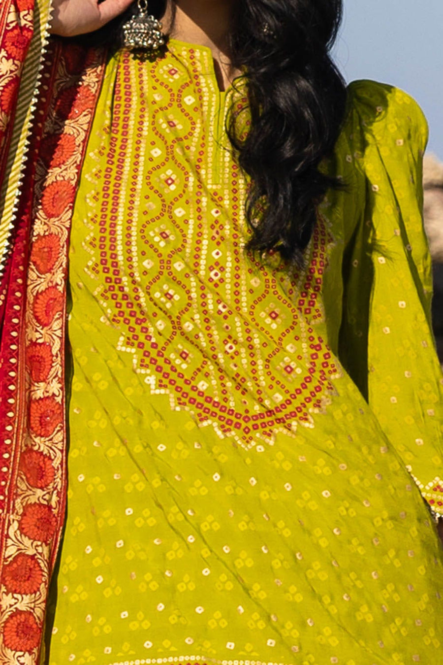 Gul Ahmed Chunri Embroidered Raw Silk Unstitched 3Pc Suit PRW-52021