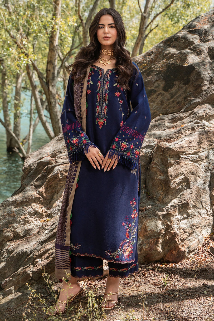 Charizma Poshima Embroidered Peach Leather Unstitched 3Pc Suit PSW6-10