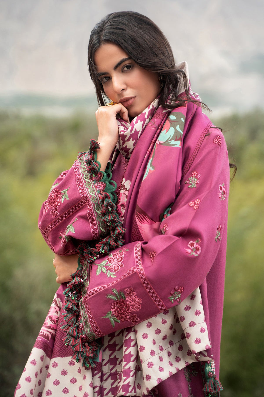 Charizma Poshima Embroidered Peach Leather Unstitched 3Pc Suit PSW6-13