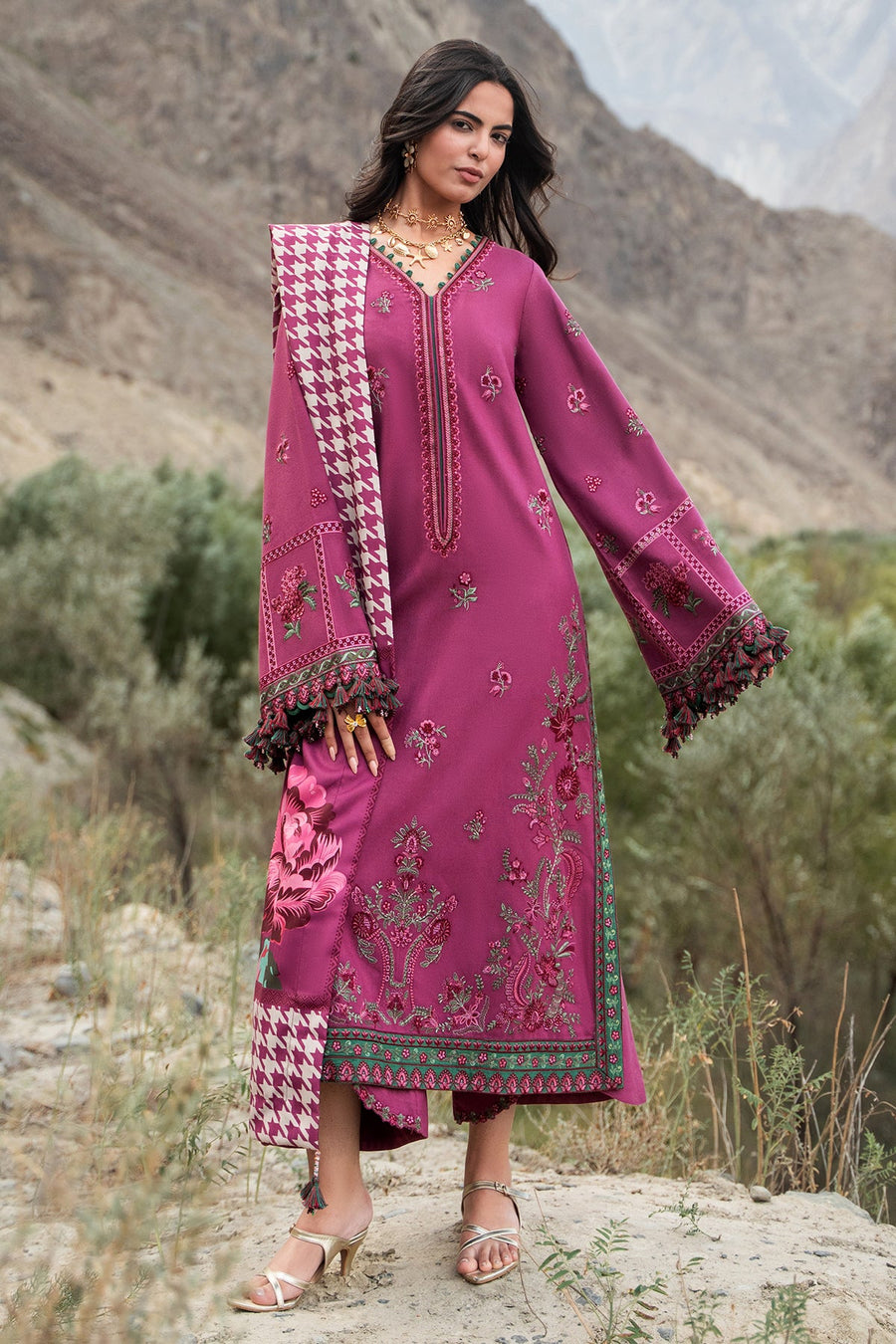 Charizma Poshima Embroidered Peach Leather Unstitched 3Pc Suit PSW6-13