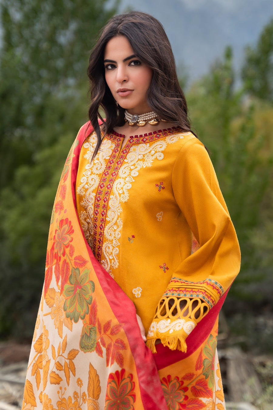 Charizma Poshima Embroidered Peach Leather Unstitched 3Pc Suit PSW6-16