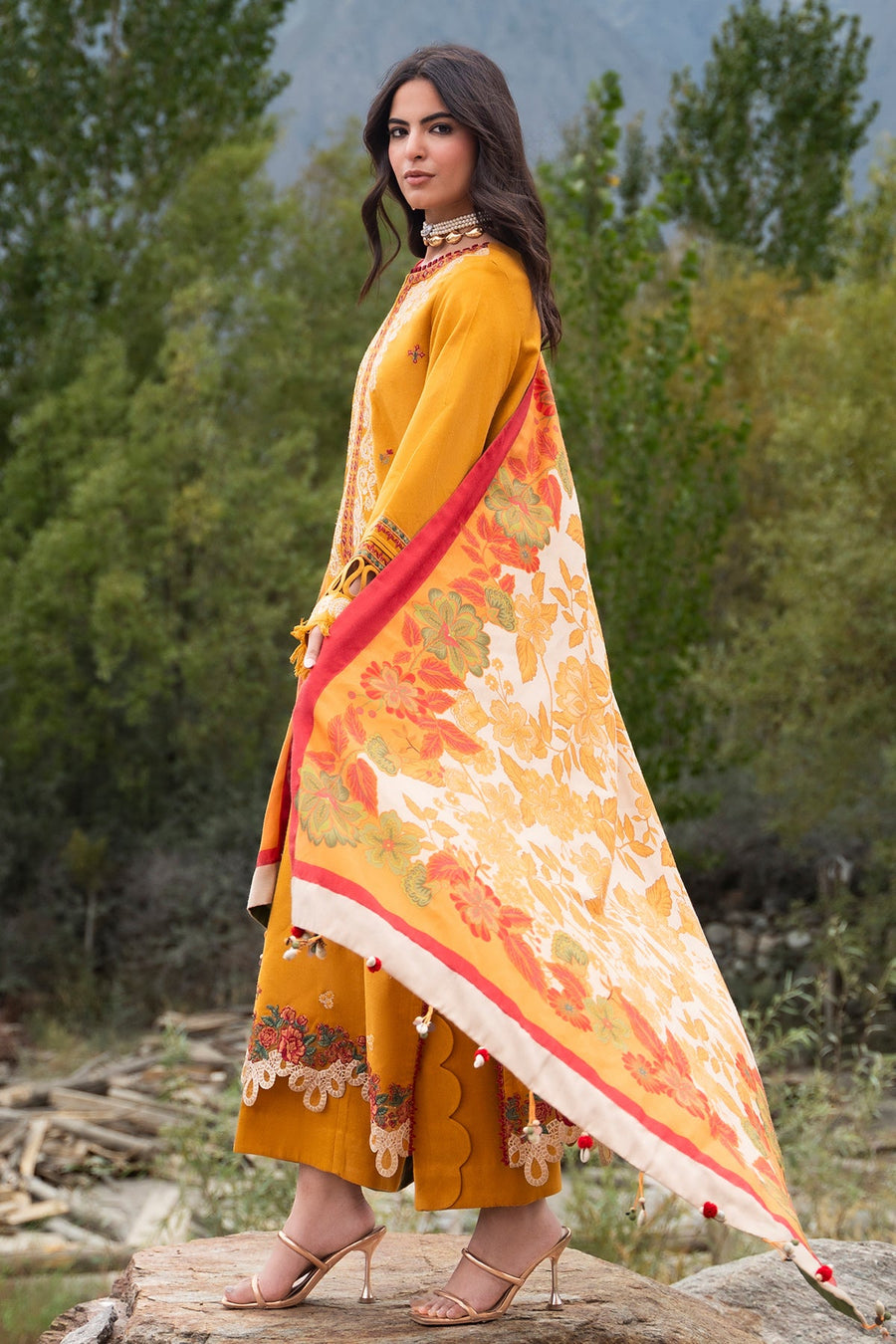 Charizma Poshima Embroidered Peach Leather Unstitched 3Pc Suit PSW6-16