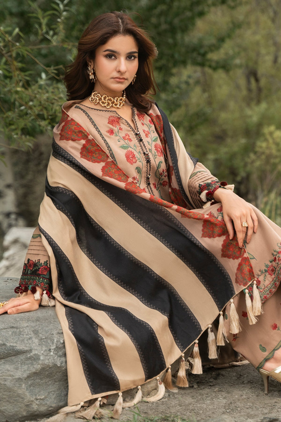 Charizma Poshima Embroidered Peach Leather Unstitched 3Pc Suit PSW6-17