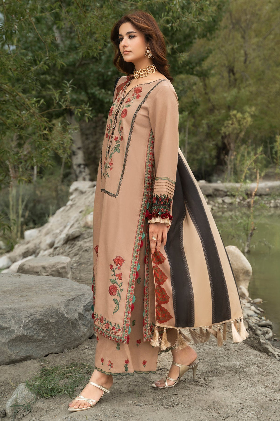 Charizma Poshima Embroidered Peach Leather Unstitched 3Pc Suit PSW6-17