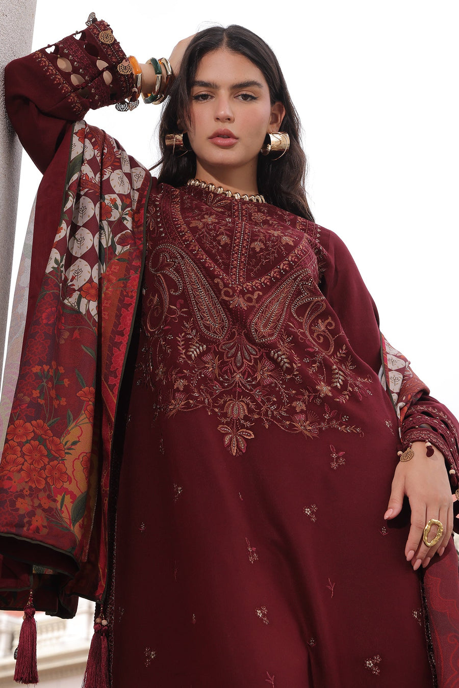 Charizma Poshima Embroidered Peach Leather Unstitched 3Pc Suit PSW6-18