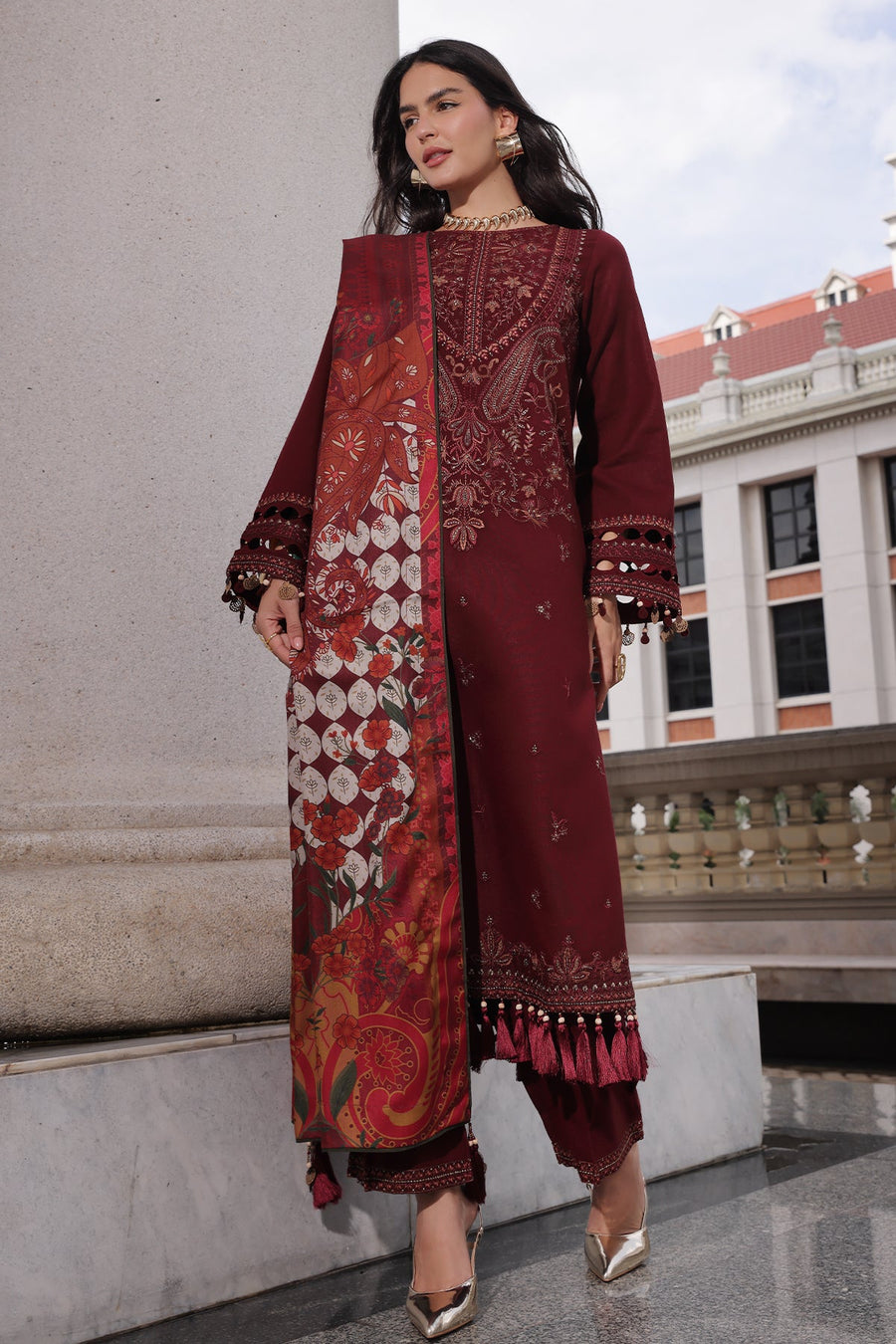 Charizma Poshima Embroidered Peach Leather Unstitched 3Pc Suit PSW6-18