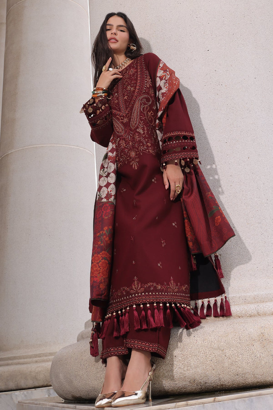 Charizma Poshima Embroidered Peach Leather Unstitched 3Pc Suit PSW6-18