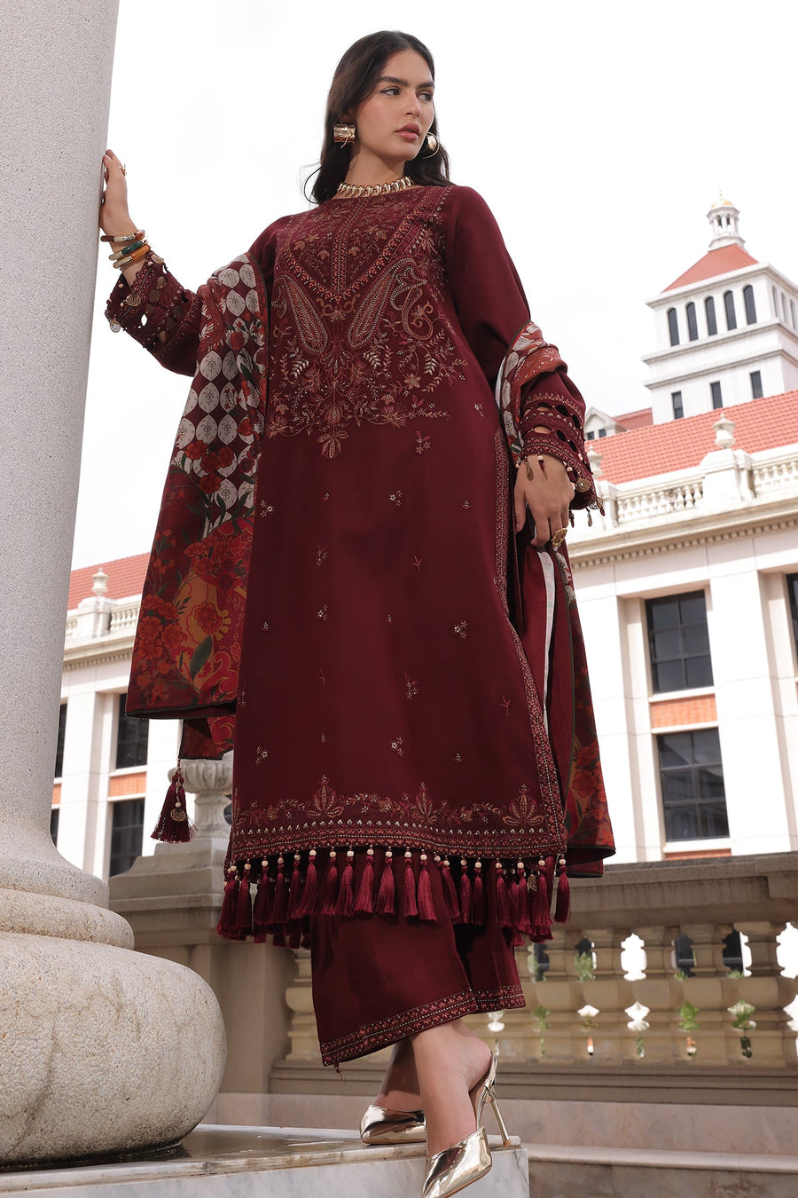 Charizma Poshima Embroidered Peach Leather Unstitched 3Pc Suit PSW6-18