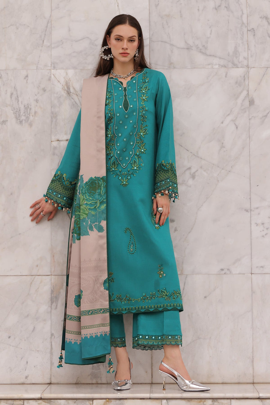 Charizma Poshima Embroidered Peach Leather Unstitched 3Pc Suit PSW6-21