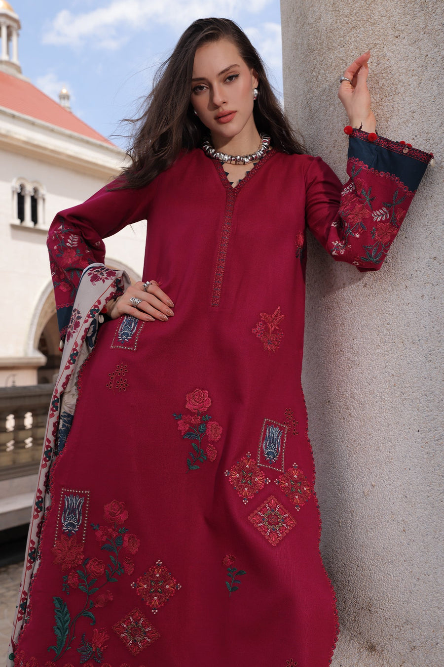 Charizma Poshima Embroidered Peach Leather Unstitched 3Pc Suit PSW6-23
