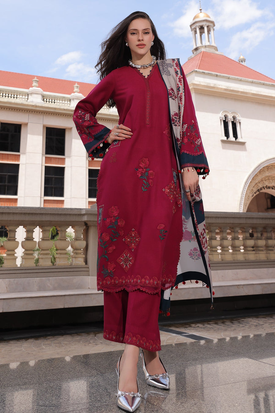 Charizma Poshima Embroidered Peach Leather Unstitched 3Pc Suit PSW6-23