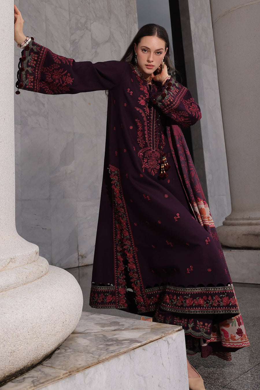 Charizma Poshima Embroidered Peach Leather Unstitched 3Pc Suit PSW6-25