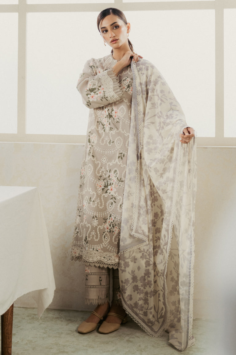 Ayzel Amore Embroidered Unstitched Lawn 3Pc Suit - PURE/OPAL