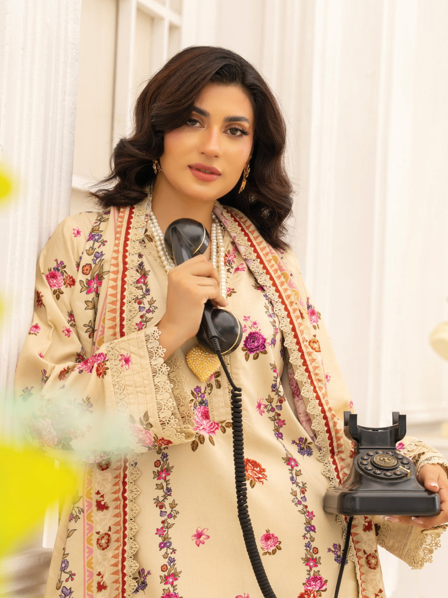 Zeenia Tehzeeb Digital Printed Linen Unstitched 3Pc Suit D-01