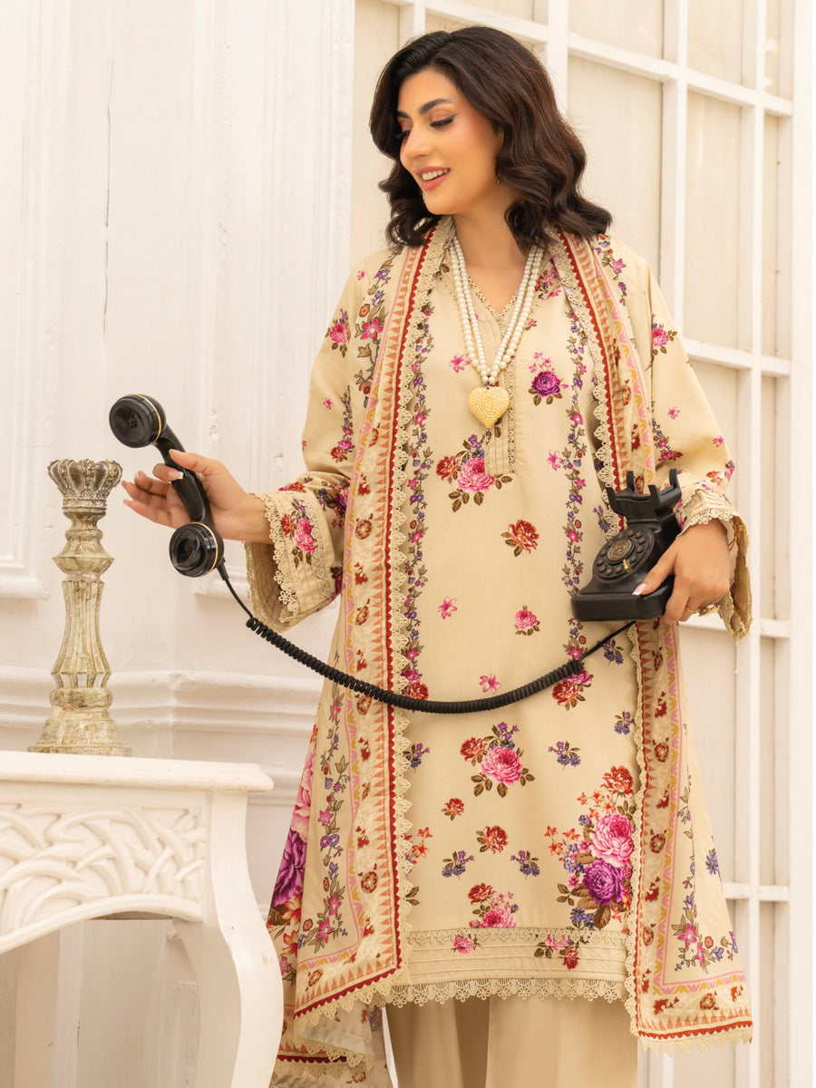 Zeenia Tehzeeb Digital Printed Linen Unstitched 3Pc Suit D-01