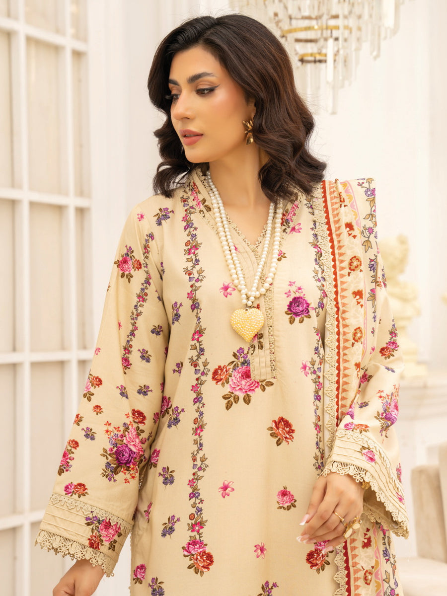 Zeenia Tehzeeb Digital Printed Linen Unstitched 3Pc Suit D-01