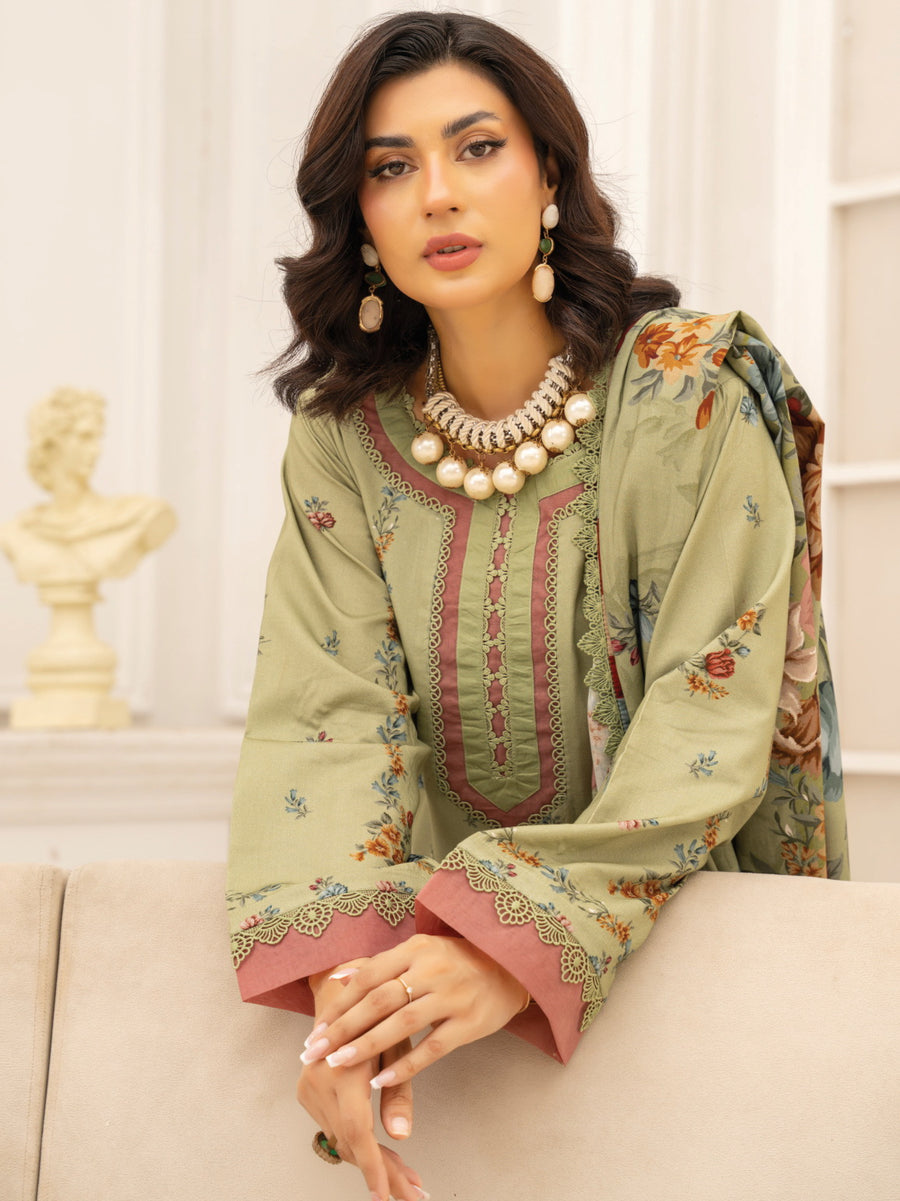 Zeenia Tehzeeb Digital Printed Linen Unstitched 3Pc Suit D-02
