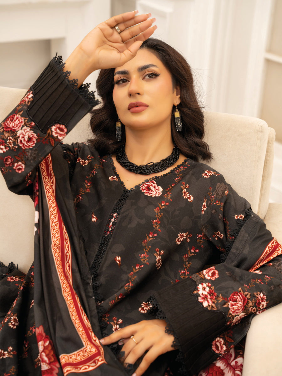 Zeenia Tehzeeb Digital Printed Linen Unstitched 3Pc Suit D-07