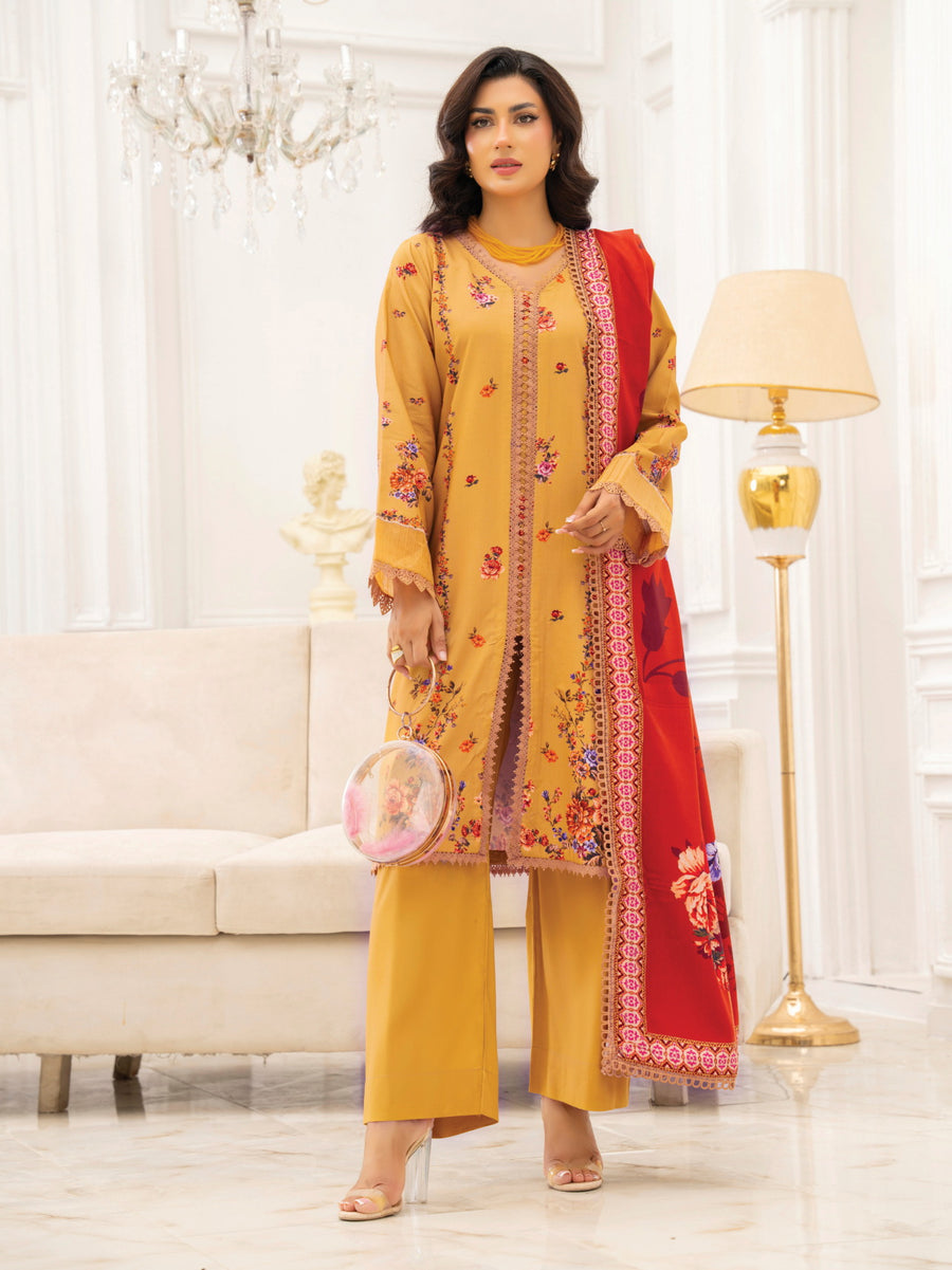 Zeenia Tehzeeb Digital Printed Linen Unstitched 3Pc Suit D-09
